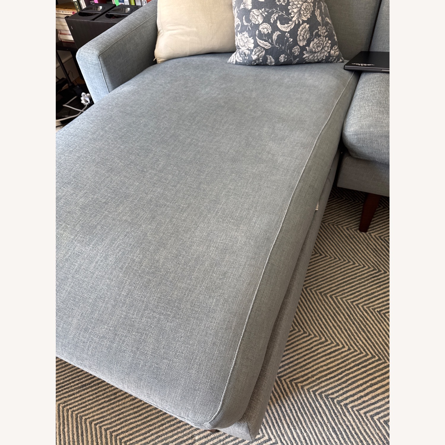 L Shaped Couch Blue Chambray Fabric - image-4