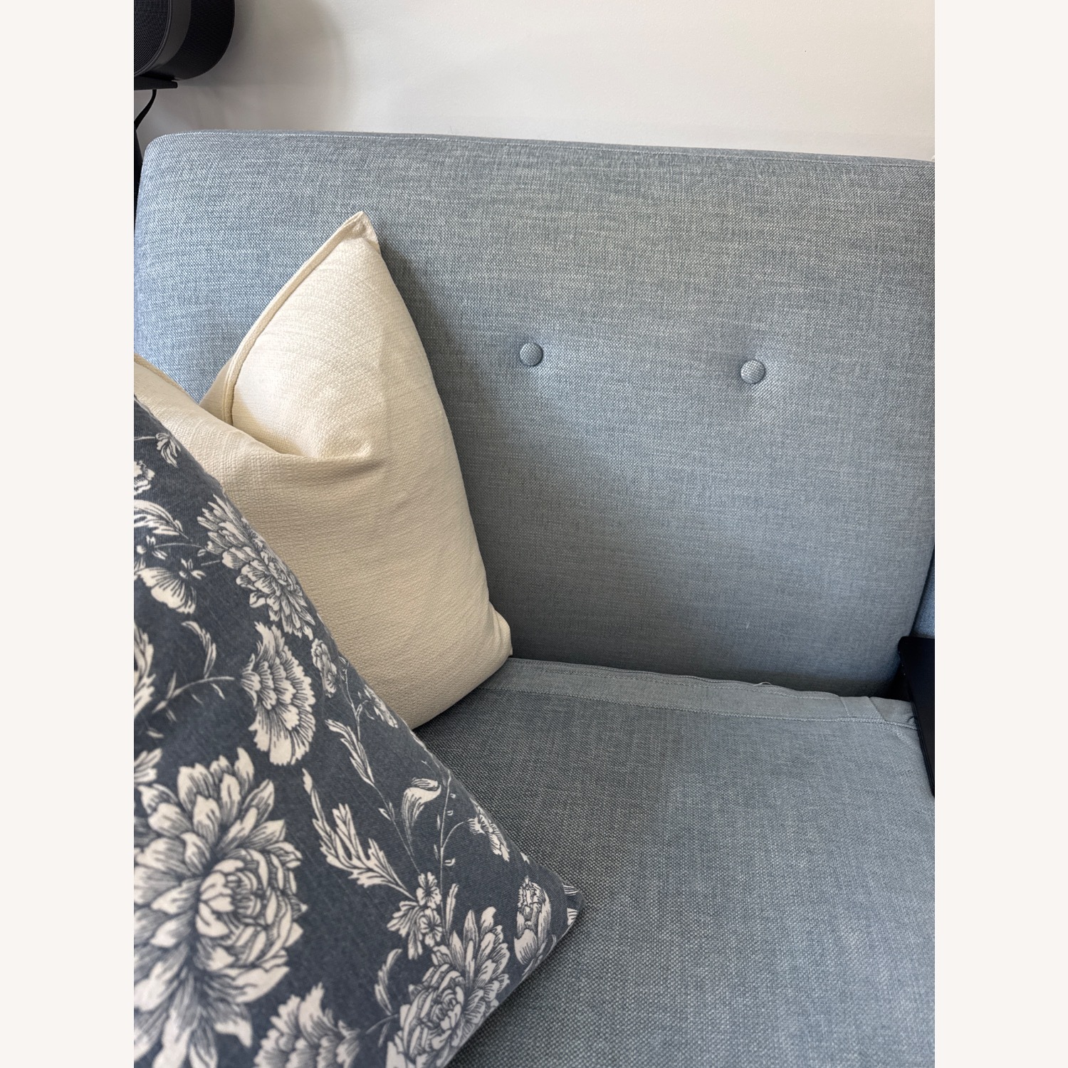 L Shaped Couch Blue Chambray Fabric - image-6