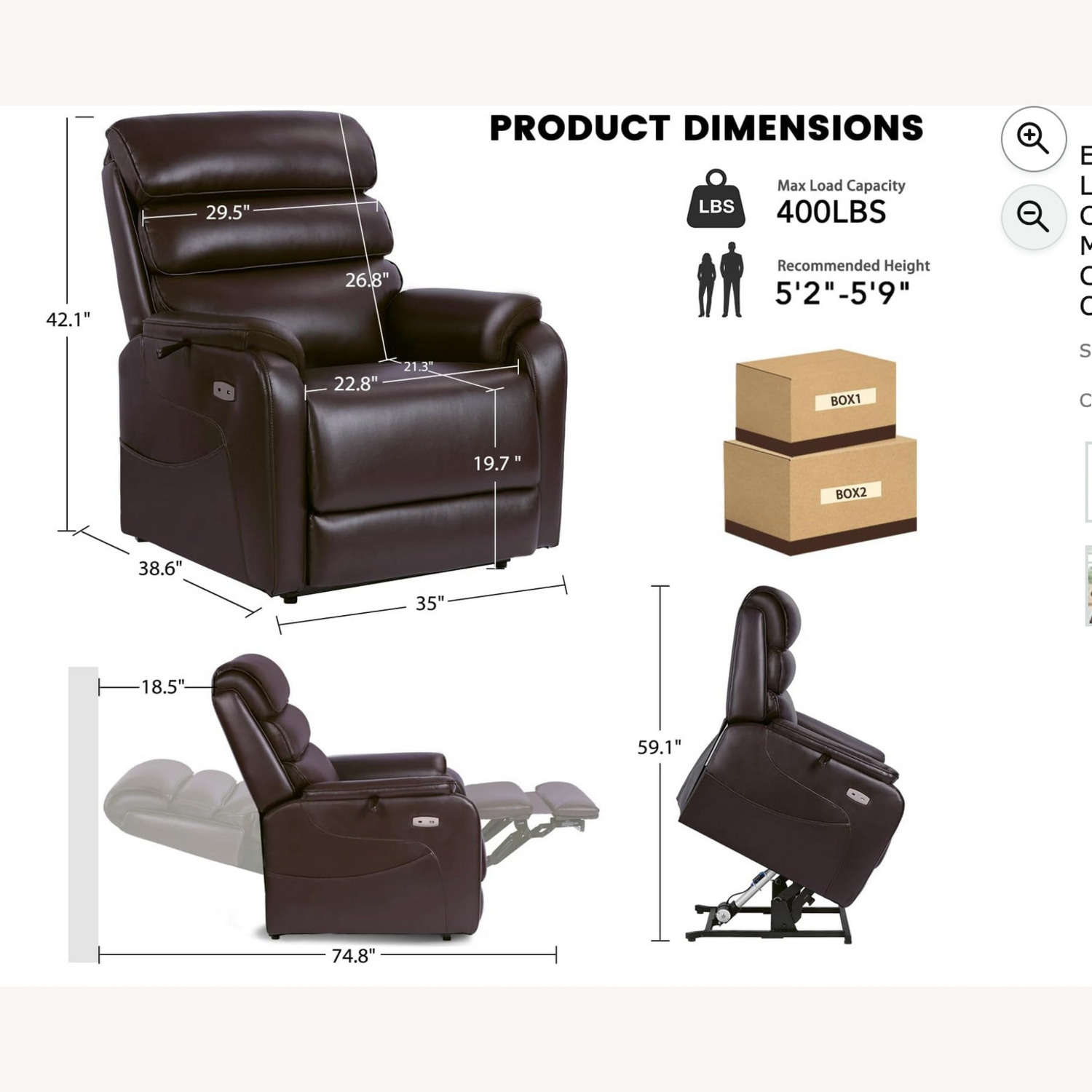 Amazon Dark Brown Faux Leather Recliner - image-2
