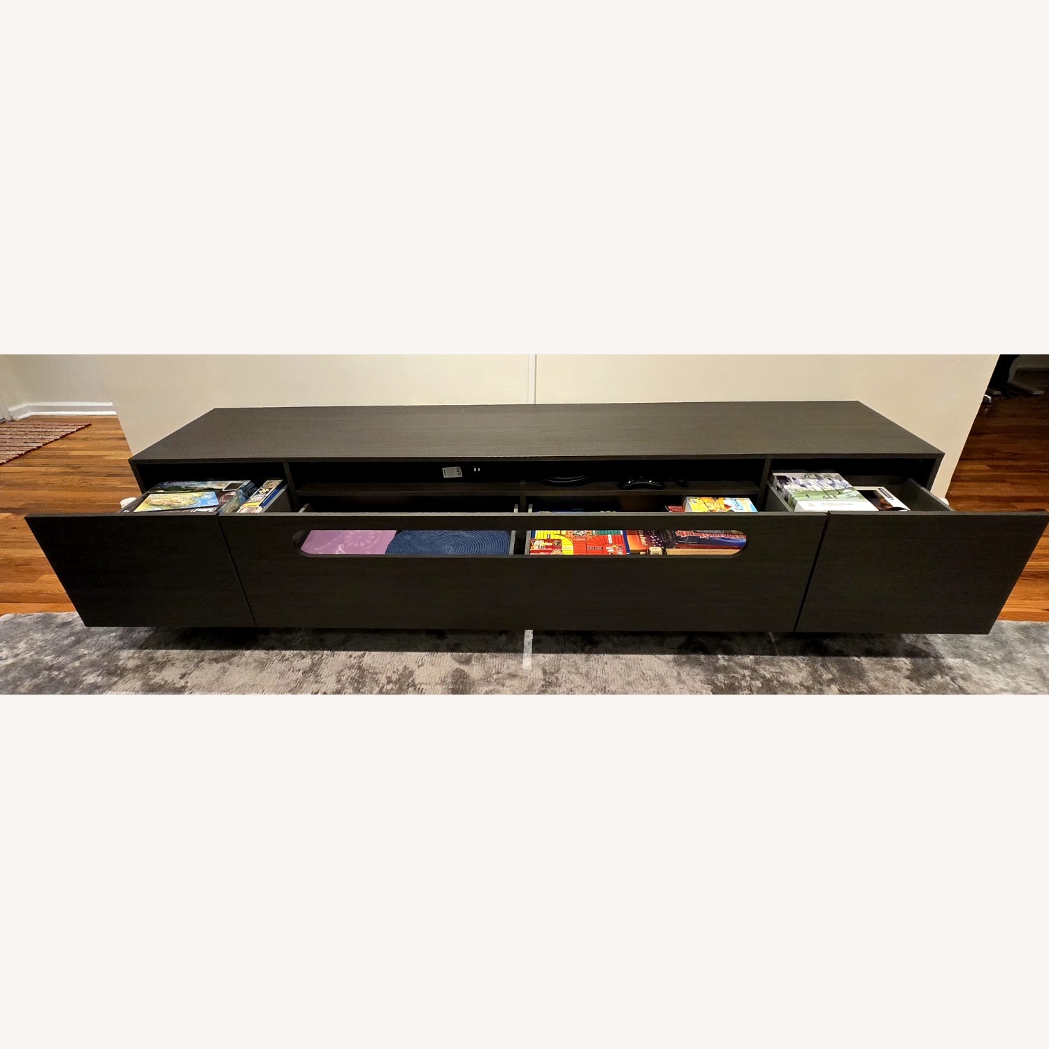 Lazzoni Dark Gray Wood Media Storage - image-6