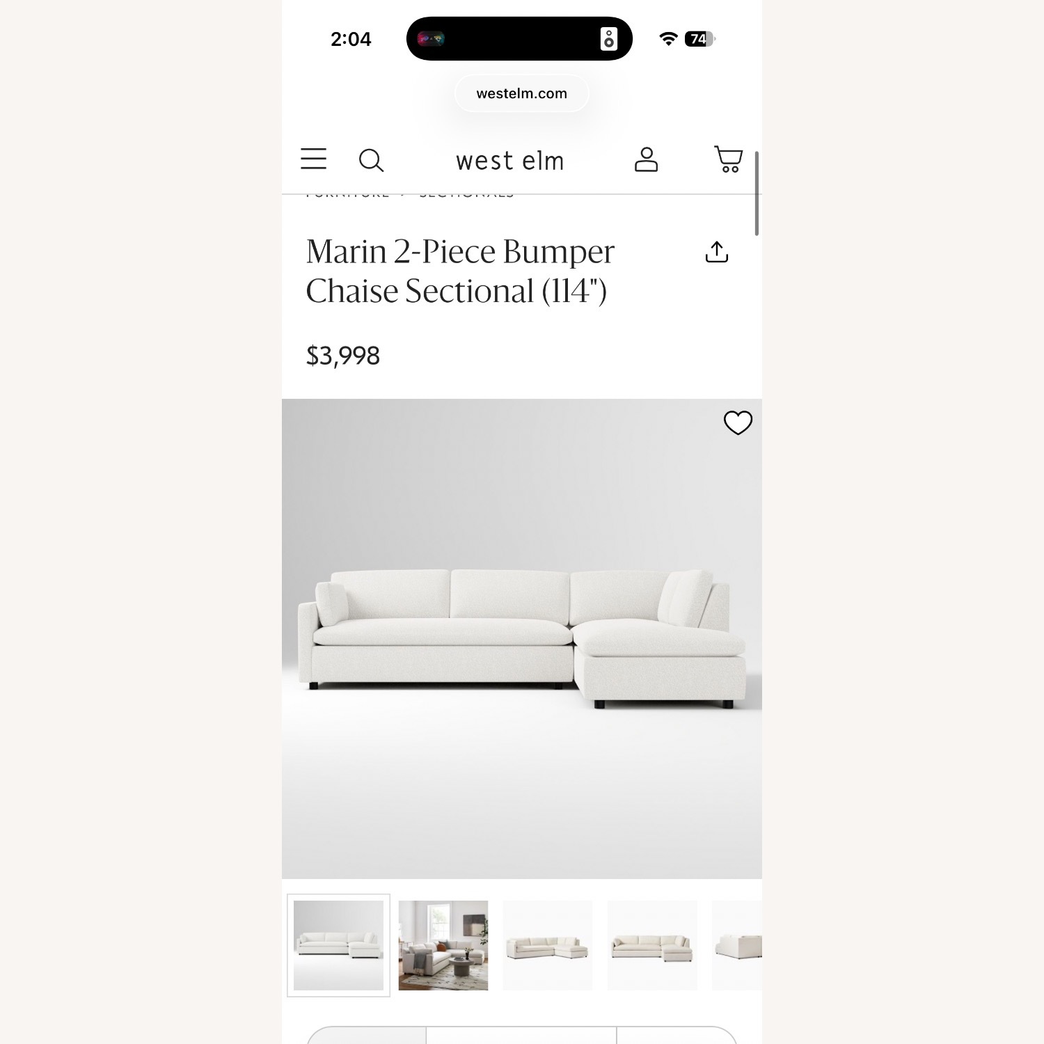 West Elm Marin White Boucle 2 Piece Sectional - image-4