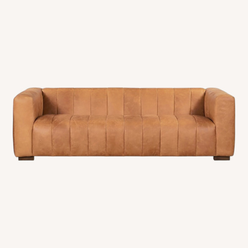 Used Poly and Bark Canale Light Brown Leather Loveseat for sale on AptDeco