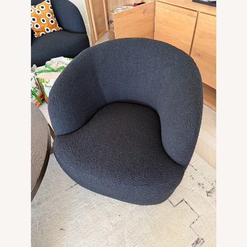 Used CB2 Goop Boucle Swivel Chair x 2 - Black for sale on AptDeco