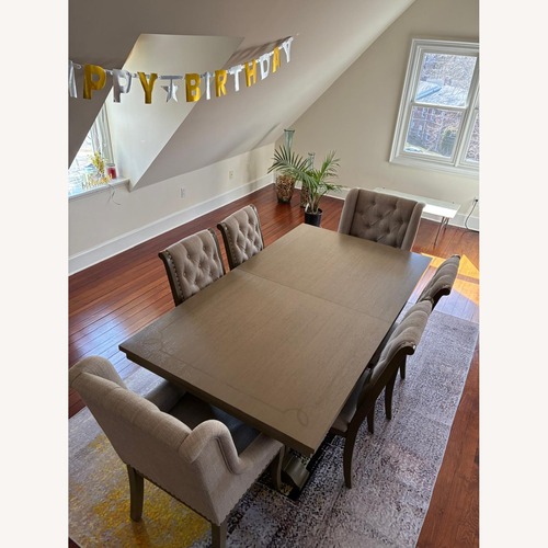 Used Raymour & Flanigan Lorient Dark Gray Dining Table Set for sale on AptDeco