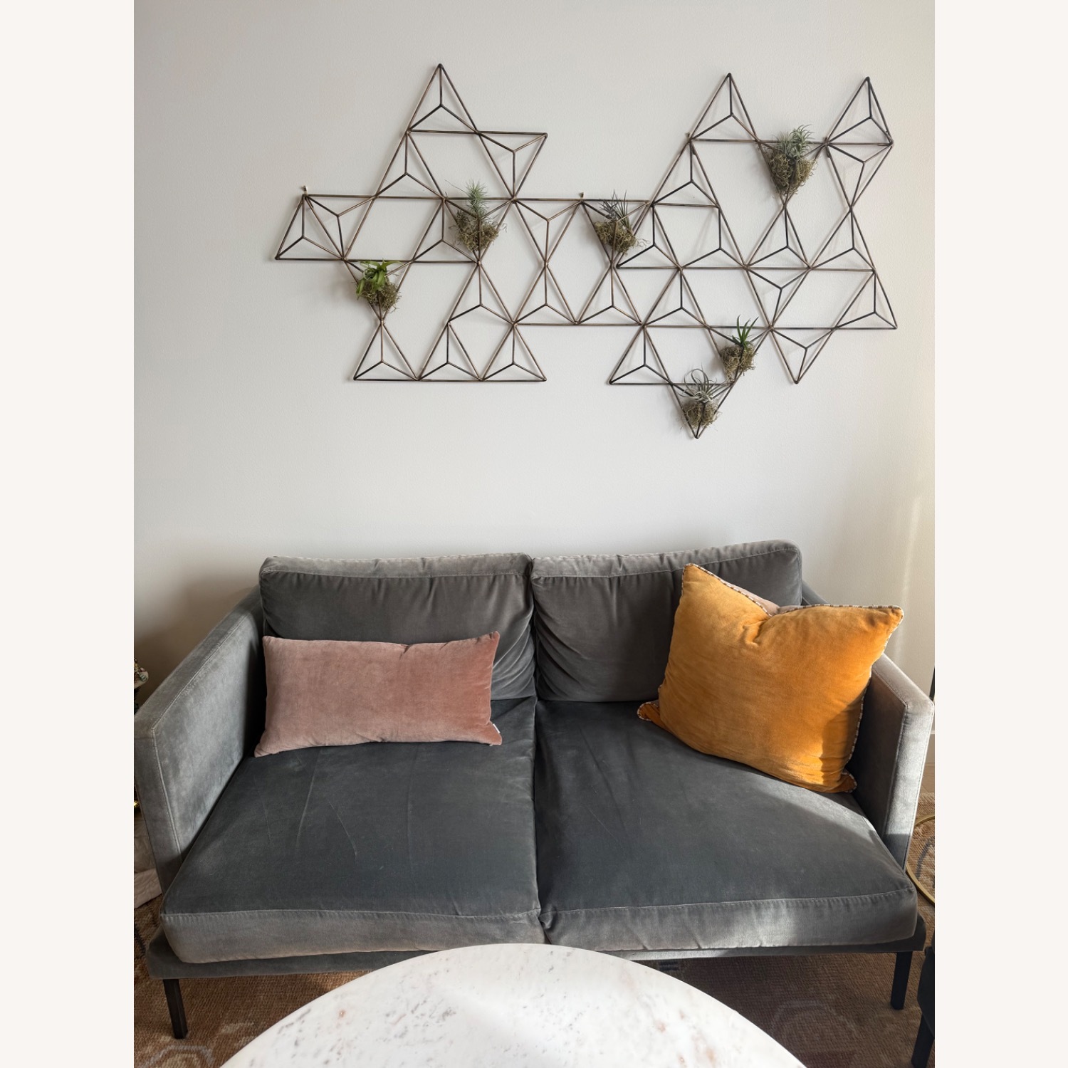 Anthropologie Bowen Light Gray Velvet Loveseat - image-1