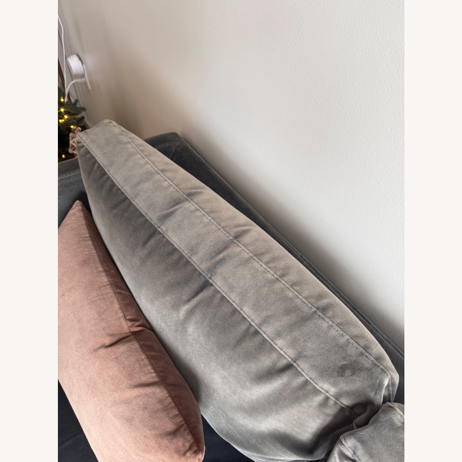 Anthropologie Bowen Light Gray Velvet Loveseat - image-2