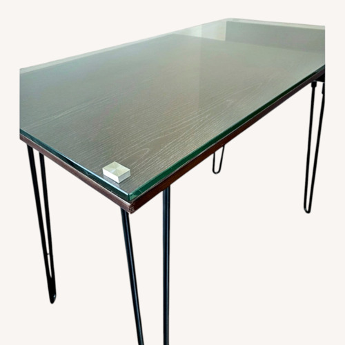 Used Raymour & Flanigan Dark Brown Glass Desk for sale on AptDeco