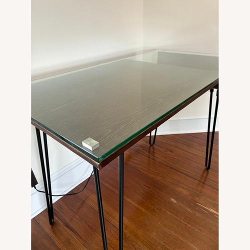 Used Raymour & Flanigan Dark Brown Glass Desk for sale on AptDeco