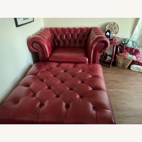 Used Red Italian Leather Chair with Matching Ottoman for sale on AptDeco