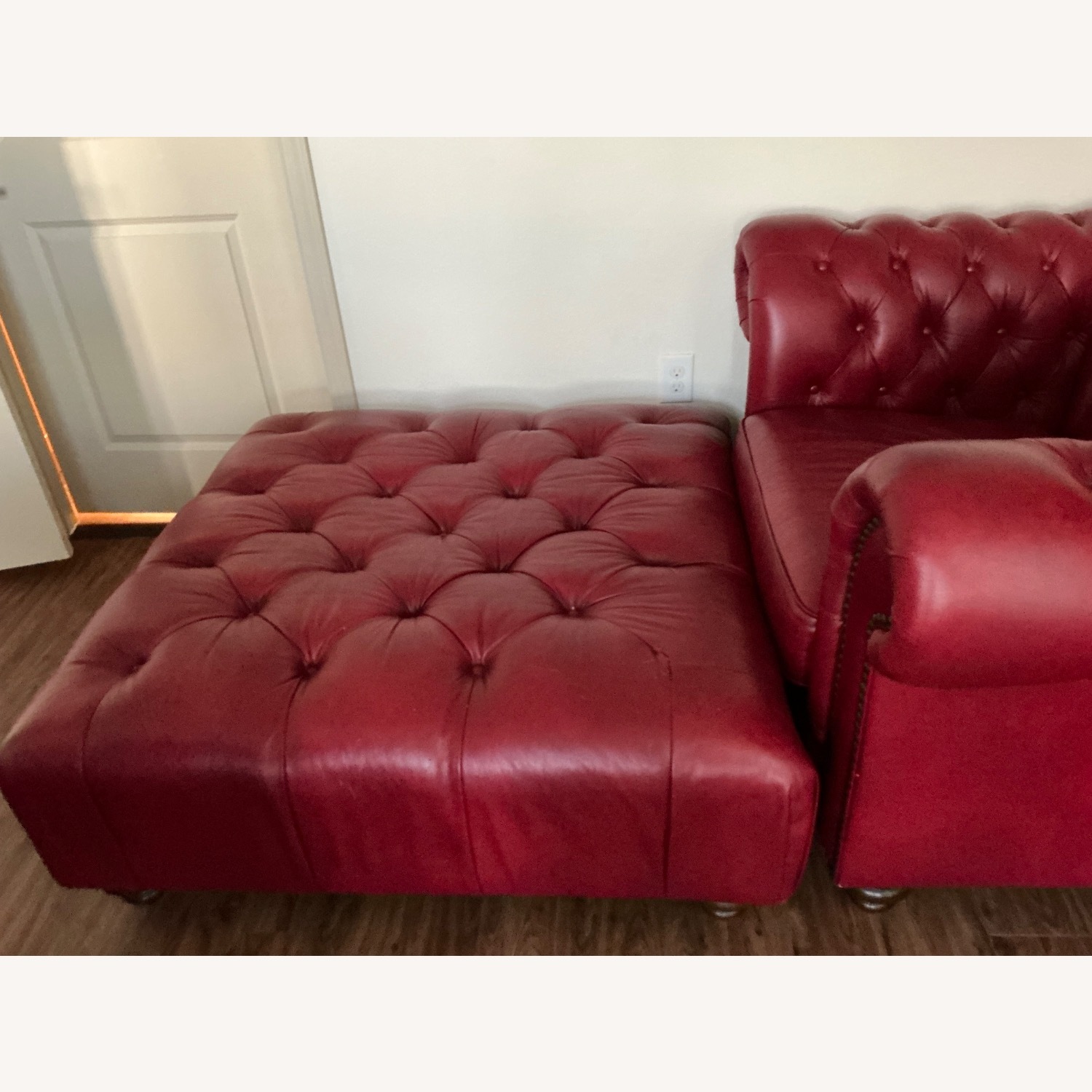 Red Italian Leather Chair with Matching Ottoman - image-6