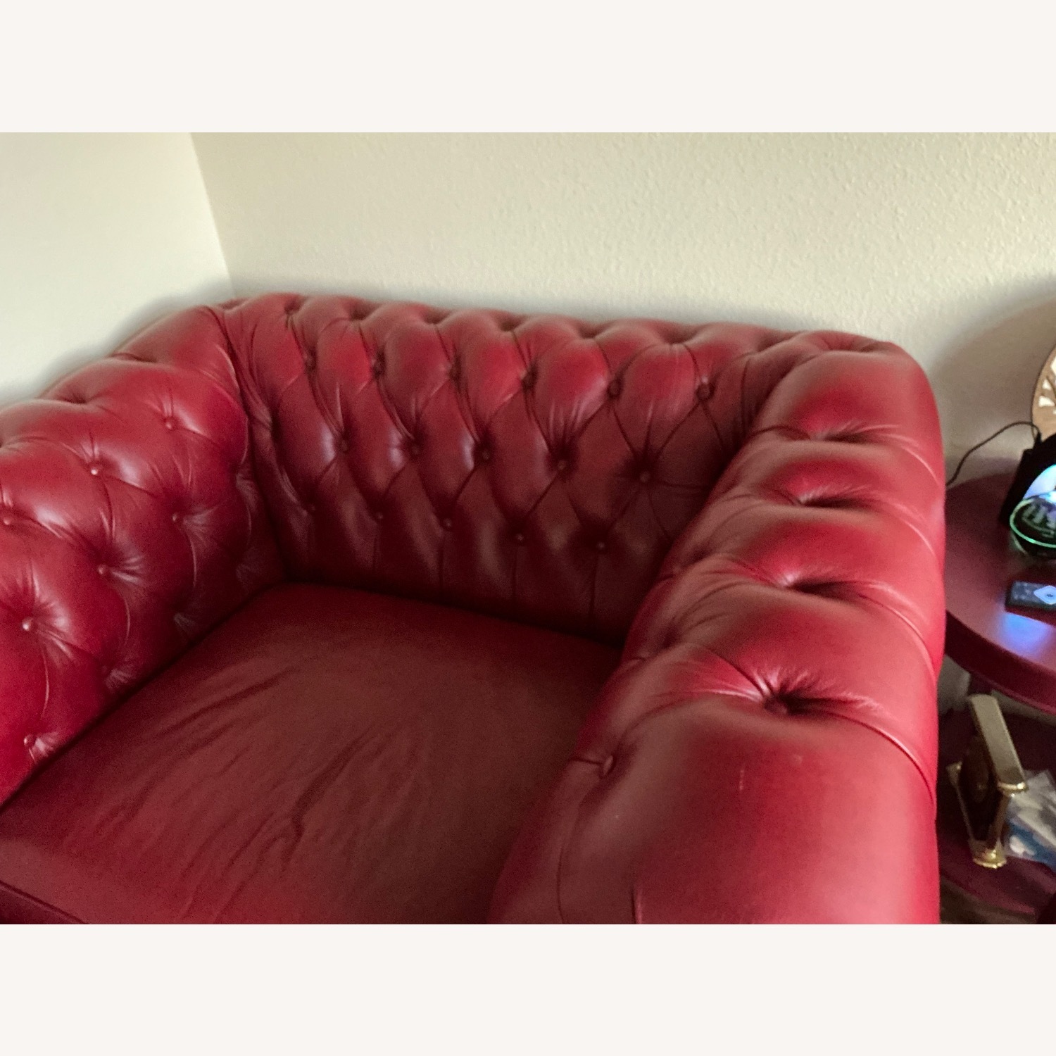 Red Italian Leather Chair with Matching Ottoman - image-5