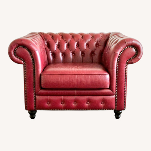 Used Red Italian Leather Chair with Matching Ottoman for sale on AptDeco