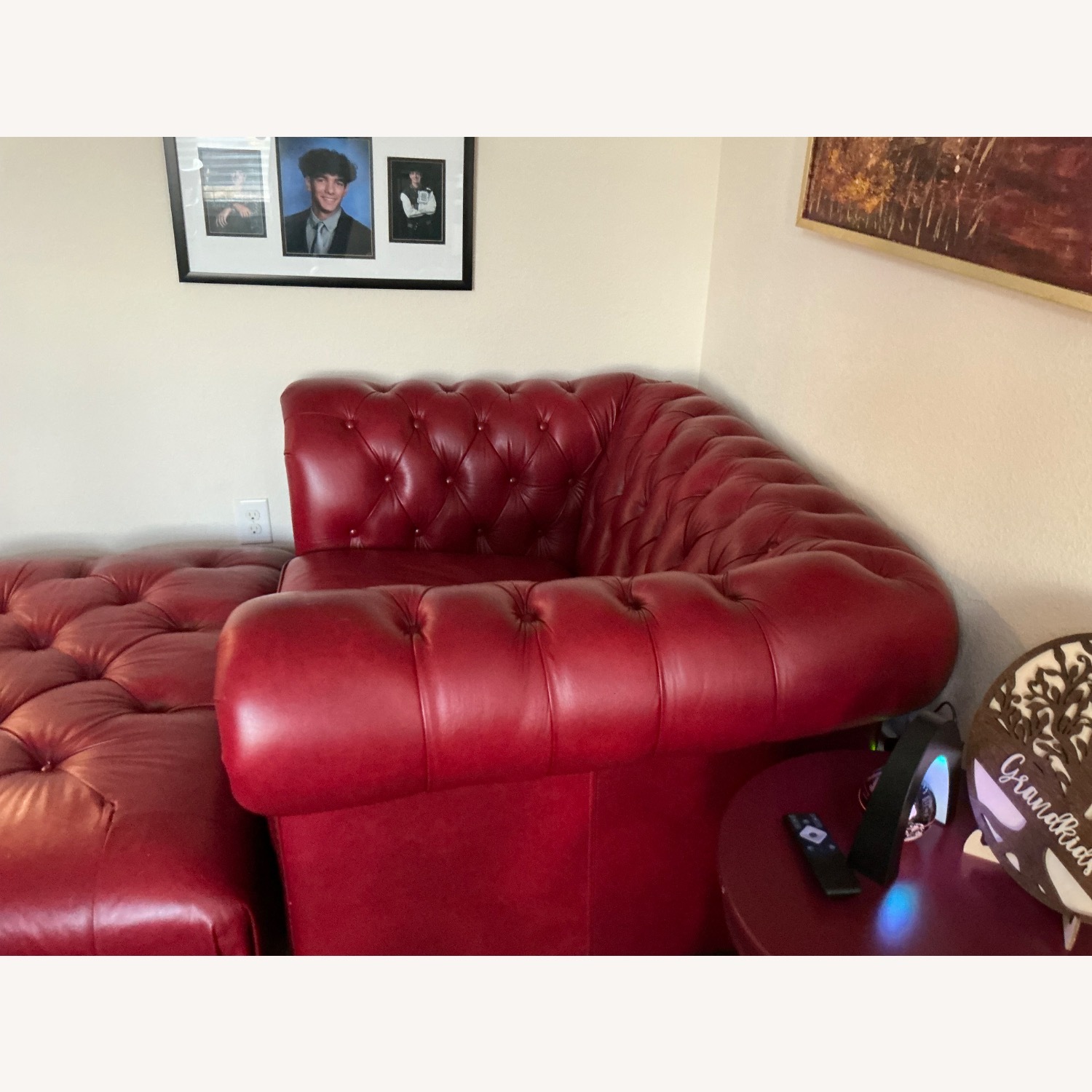 Red Italian Leather Chair with Matching Ottoman - image-7