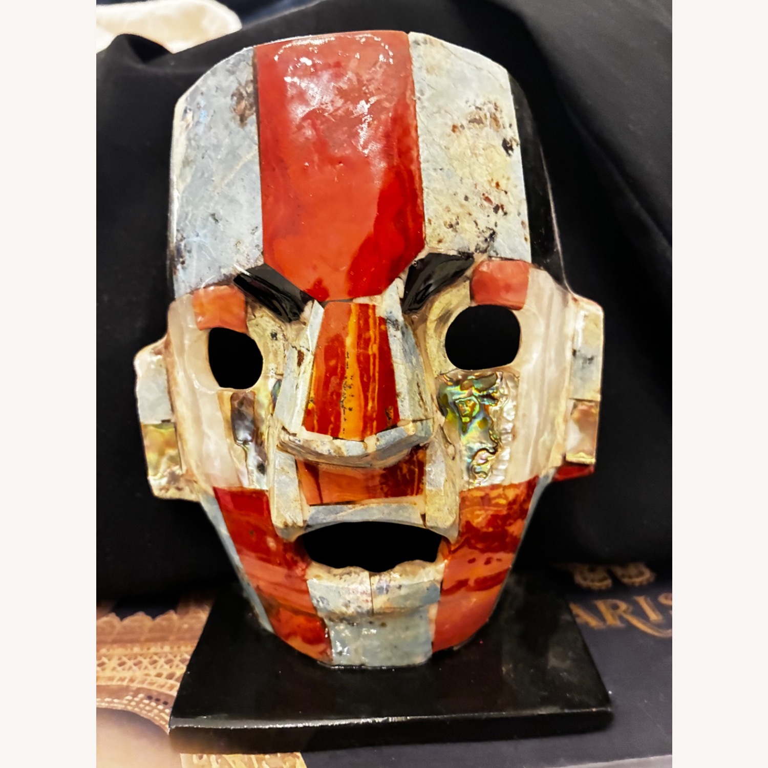 Mexican Gemstone Dollars Mask on Stand - image-3