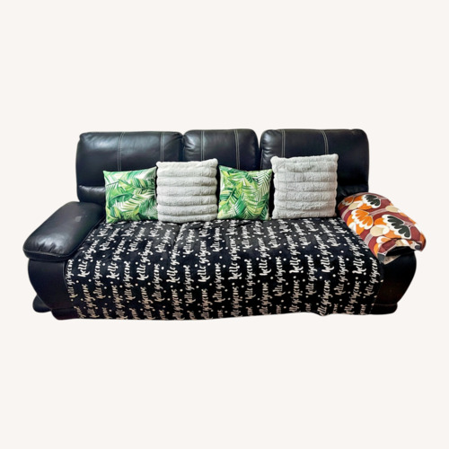 Used Raymour & Flanigan Black Leather 3+ Seater Sofa for sale on AptDeco