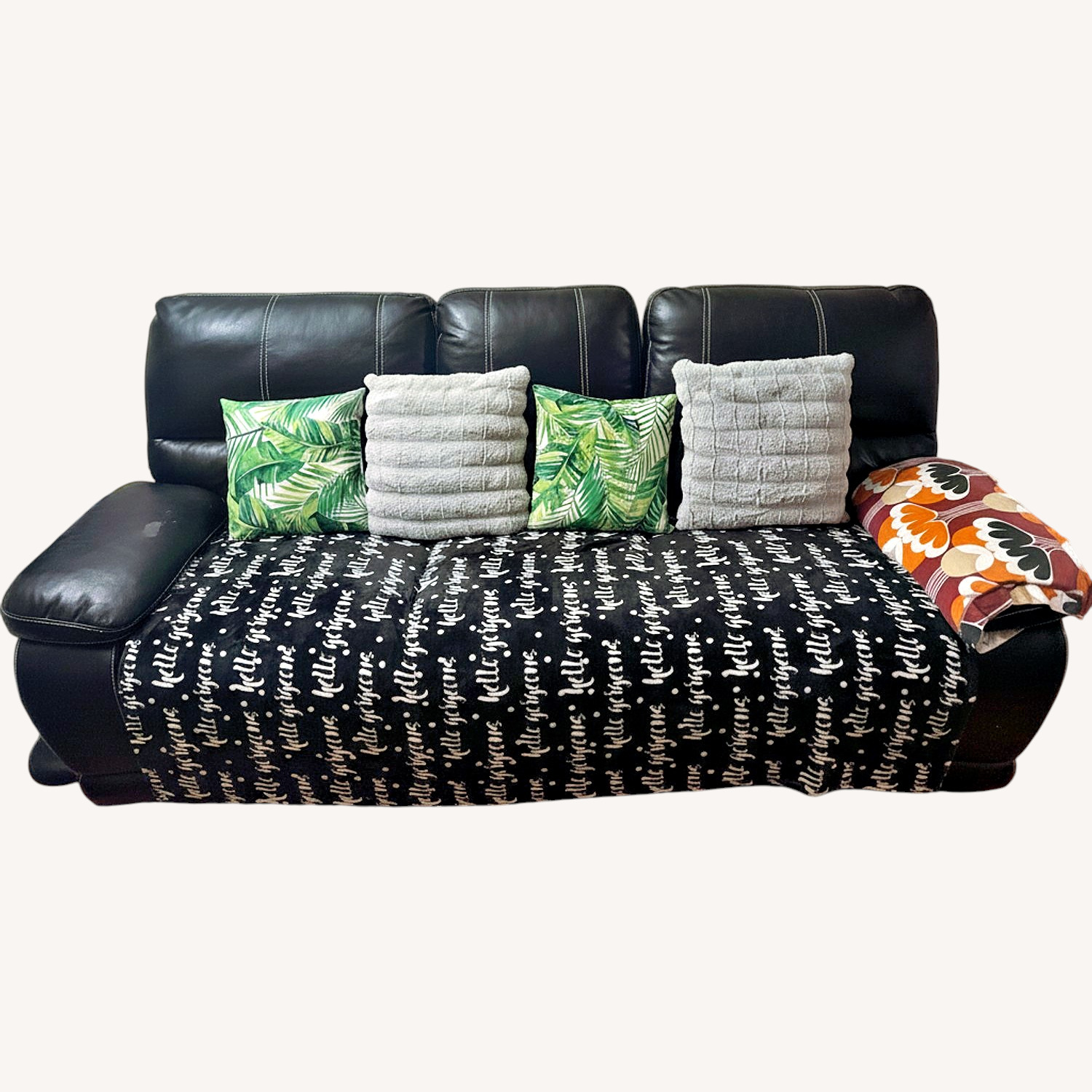 Raymour & Flanigan Black Leather 3+ Seater Sofa - image-5