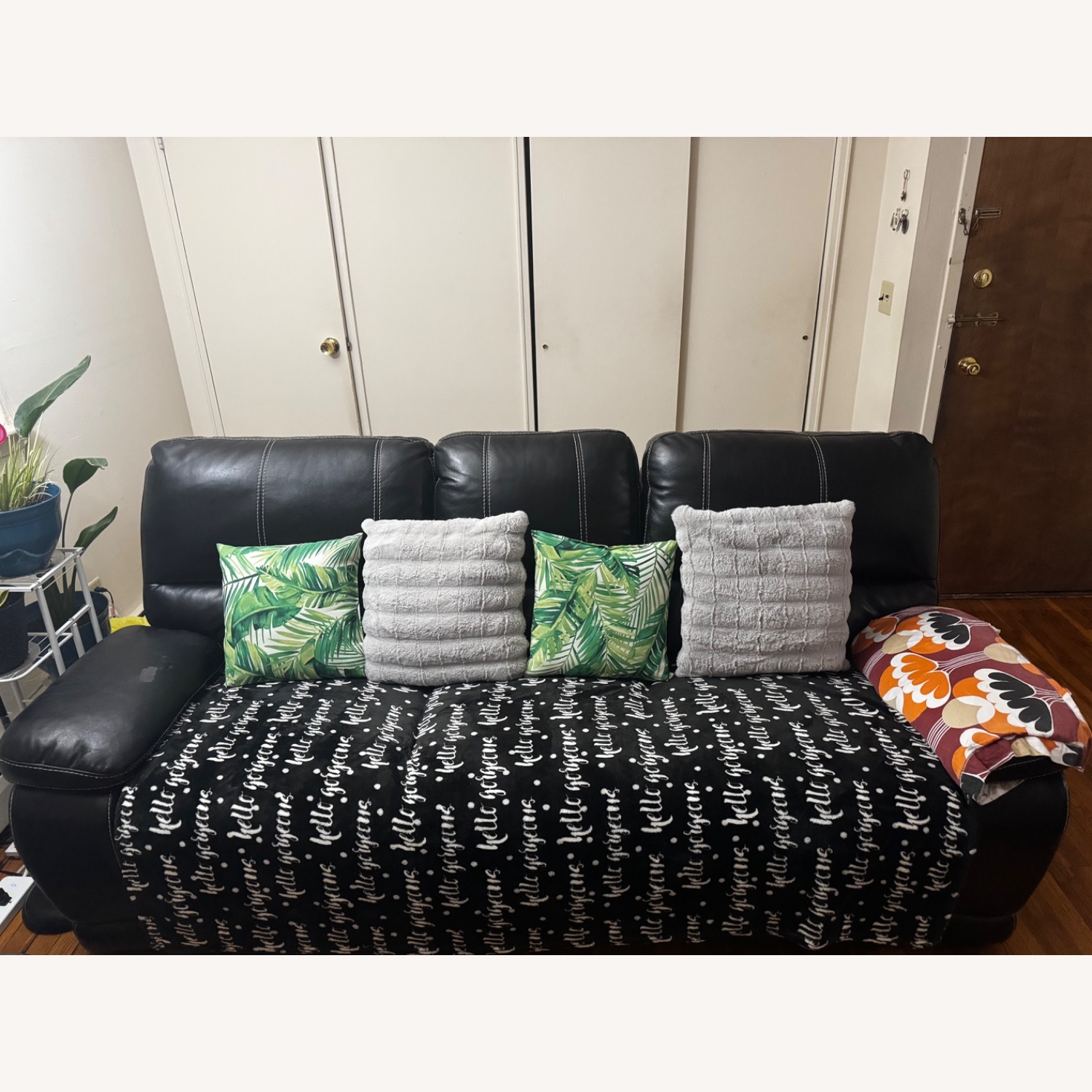 Raymour & Flanigan Black Leather 3+ Seater Sofa - image-1