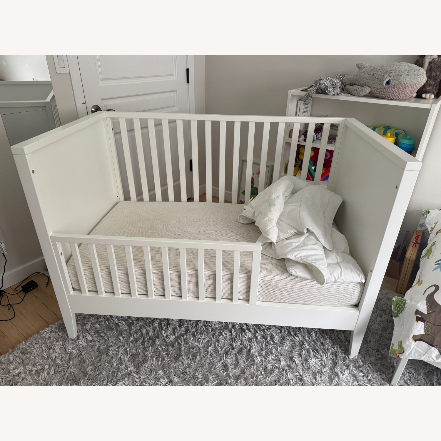 Crate & Barrel Ever Simple White Wood Convertible Baby Crib with Toddler Bed Rail - image-2