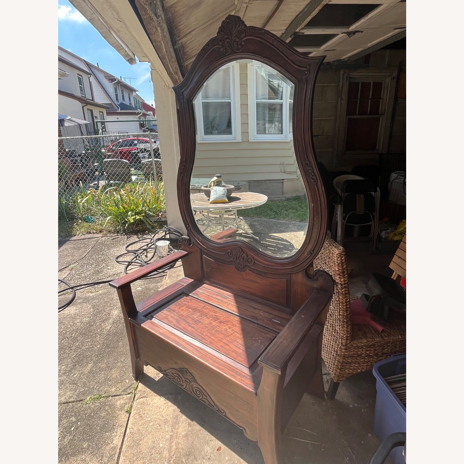 Vintage/Antique Hallway Mirror Chest Bench - image-6