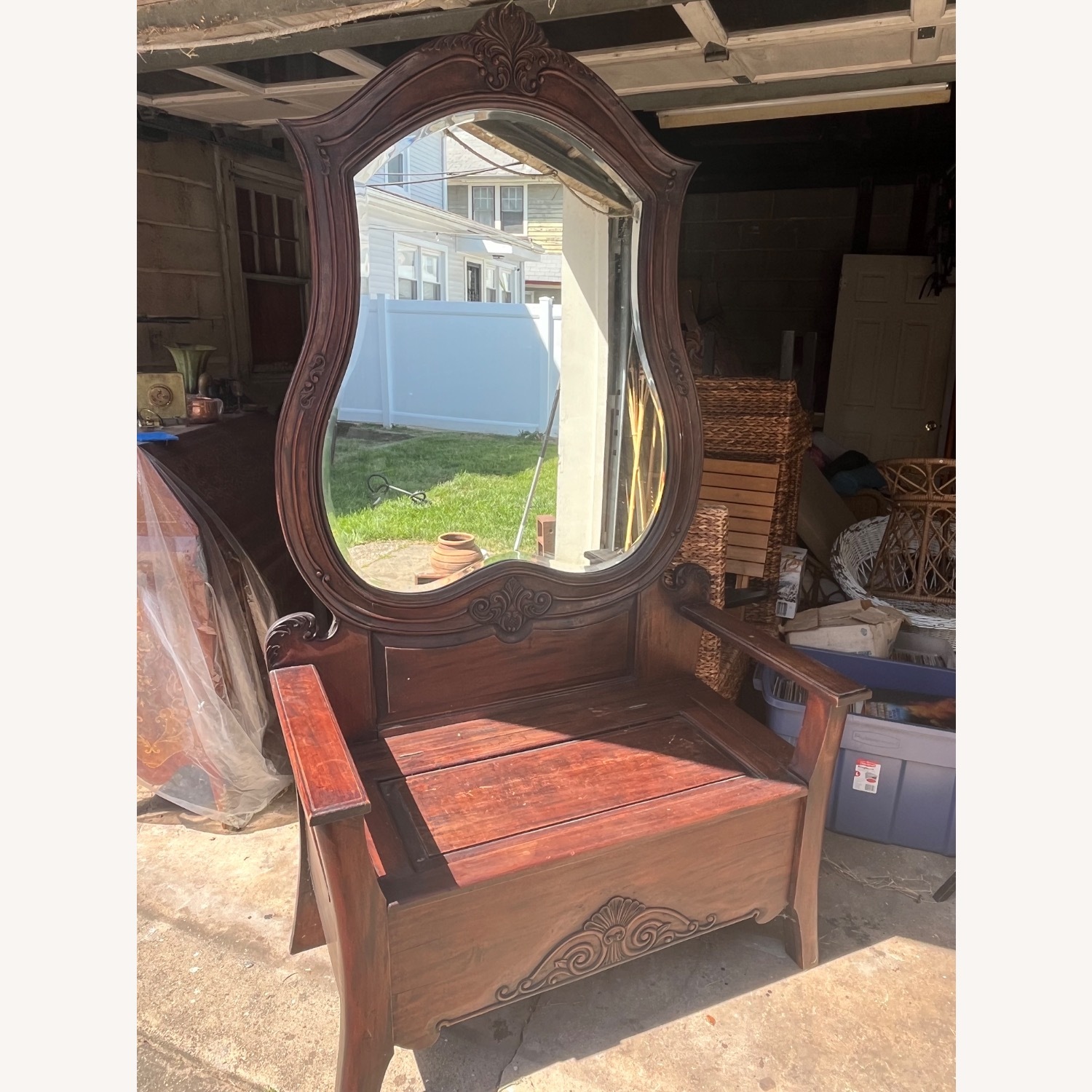 Vintage/Antique Hallway Mirror Chest Bench - image-1