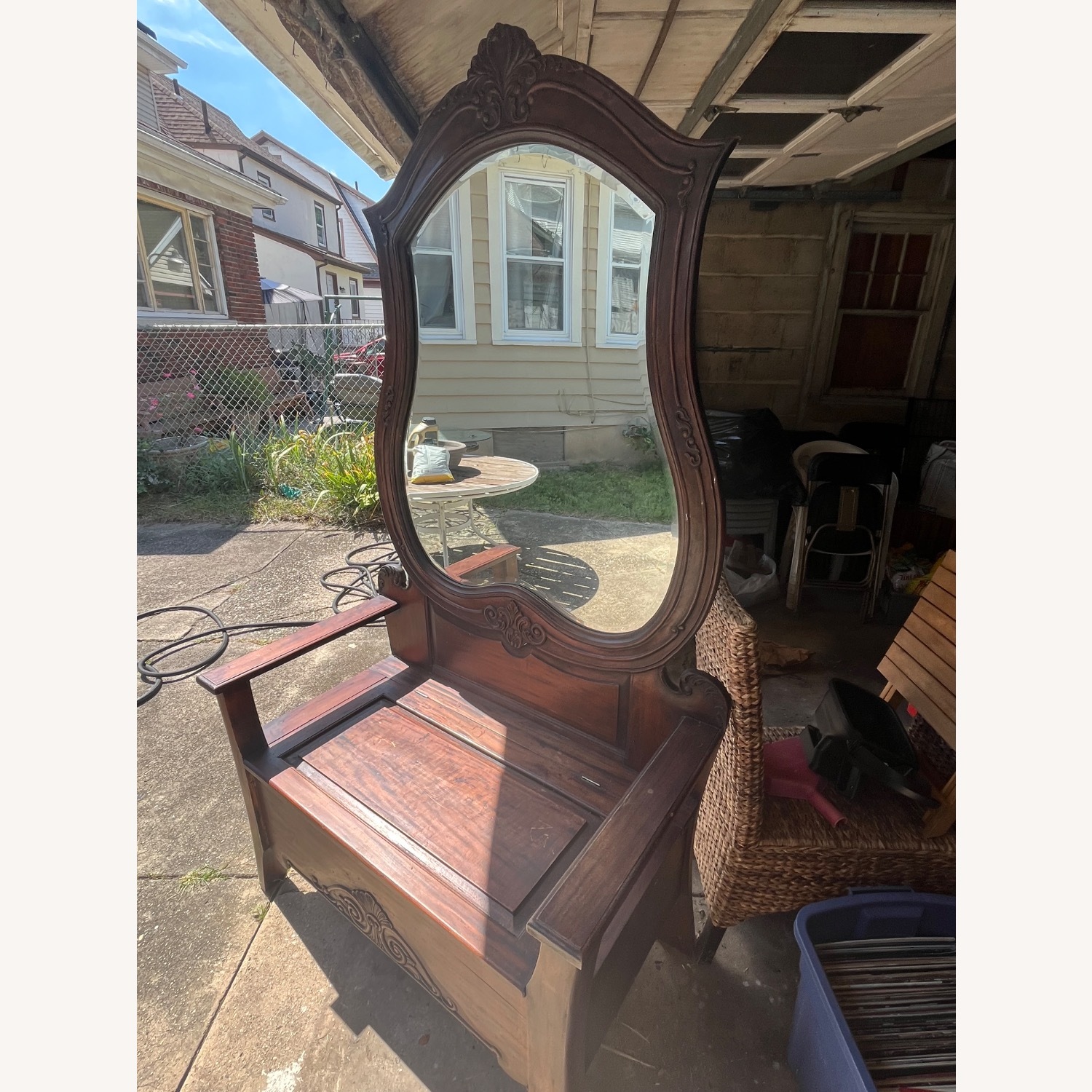 Vintage/Antique Hallway Mirror Chest Bench - image-7