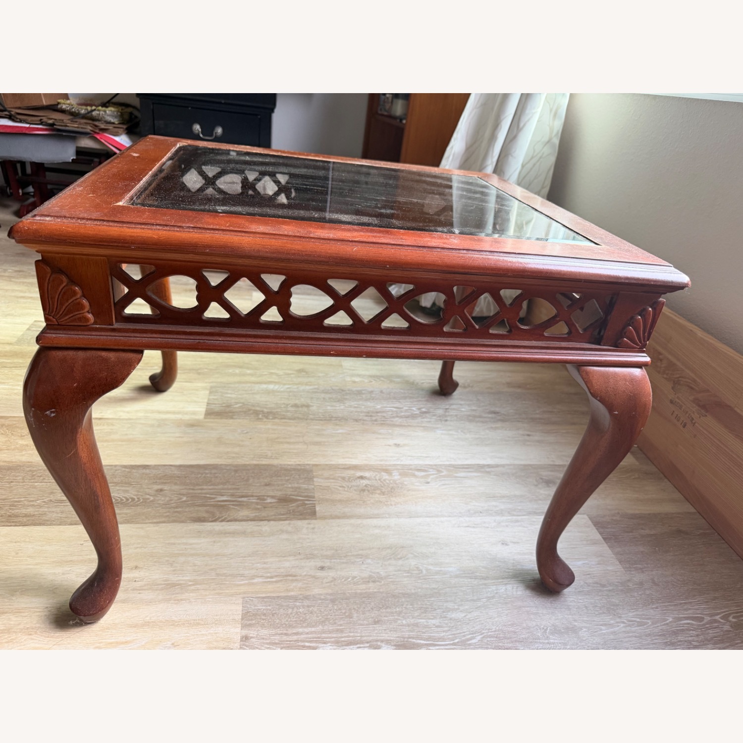 Natural Brown Wood with Glass Coffee Table - image-3