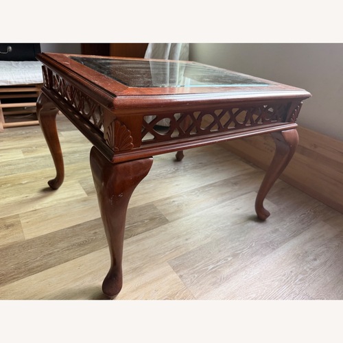 Used Natural Brown Wood with Glass Coffee Table for sale on AptDeco