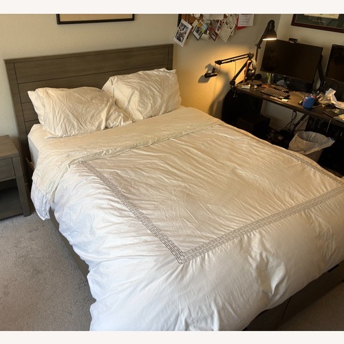 Used Macy's Tribeca Light Gray Queen Bed w/ Storage for sale on AptDeco