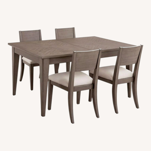 Used Macy's Tribeca Light Gray Dining Table + Chairs for sale on AptDeco