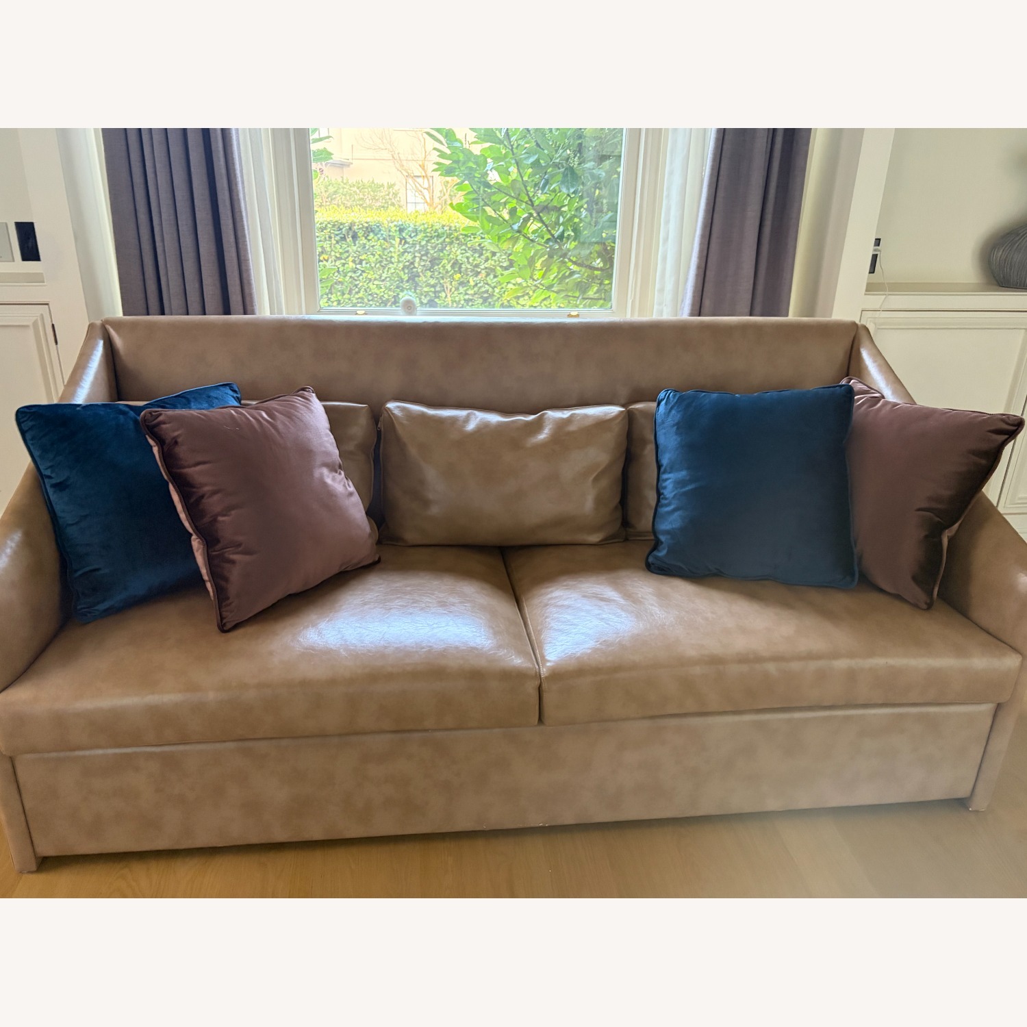 Light Brown Leather 2 Seater Sofa - image-1