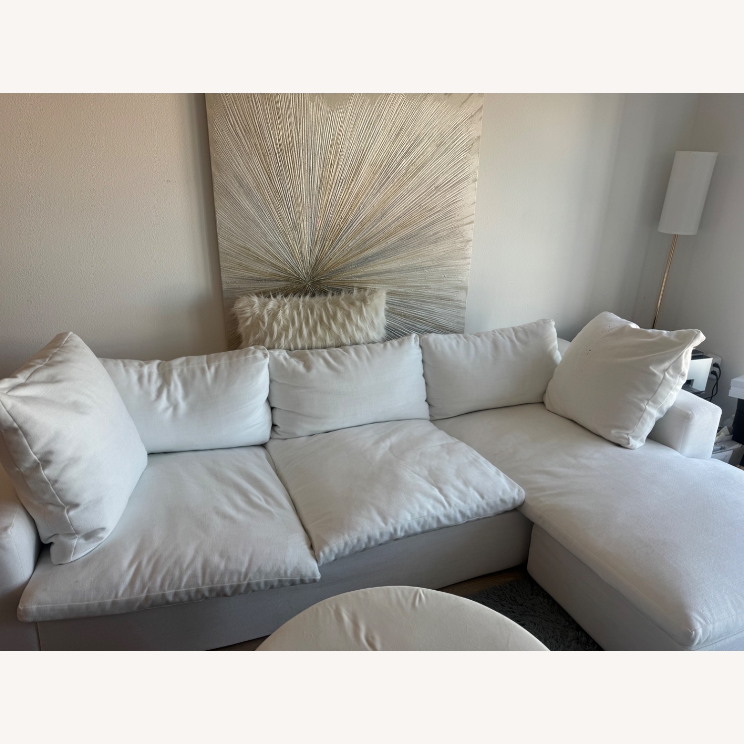 Living Spaces White Cozy Sectional Sofa - image-3