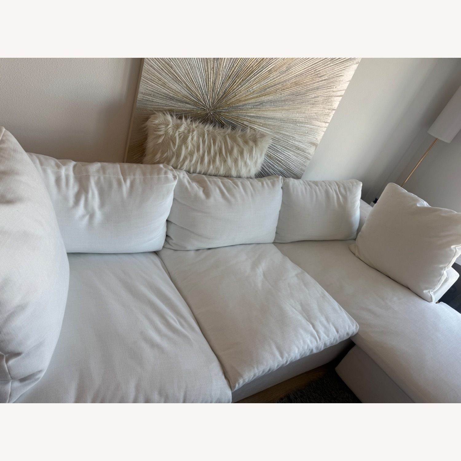 Living Spaces White Cozy Sectional Sofa - image-5