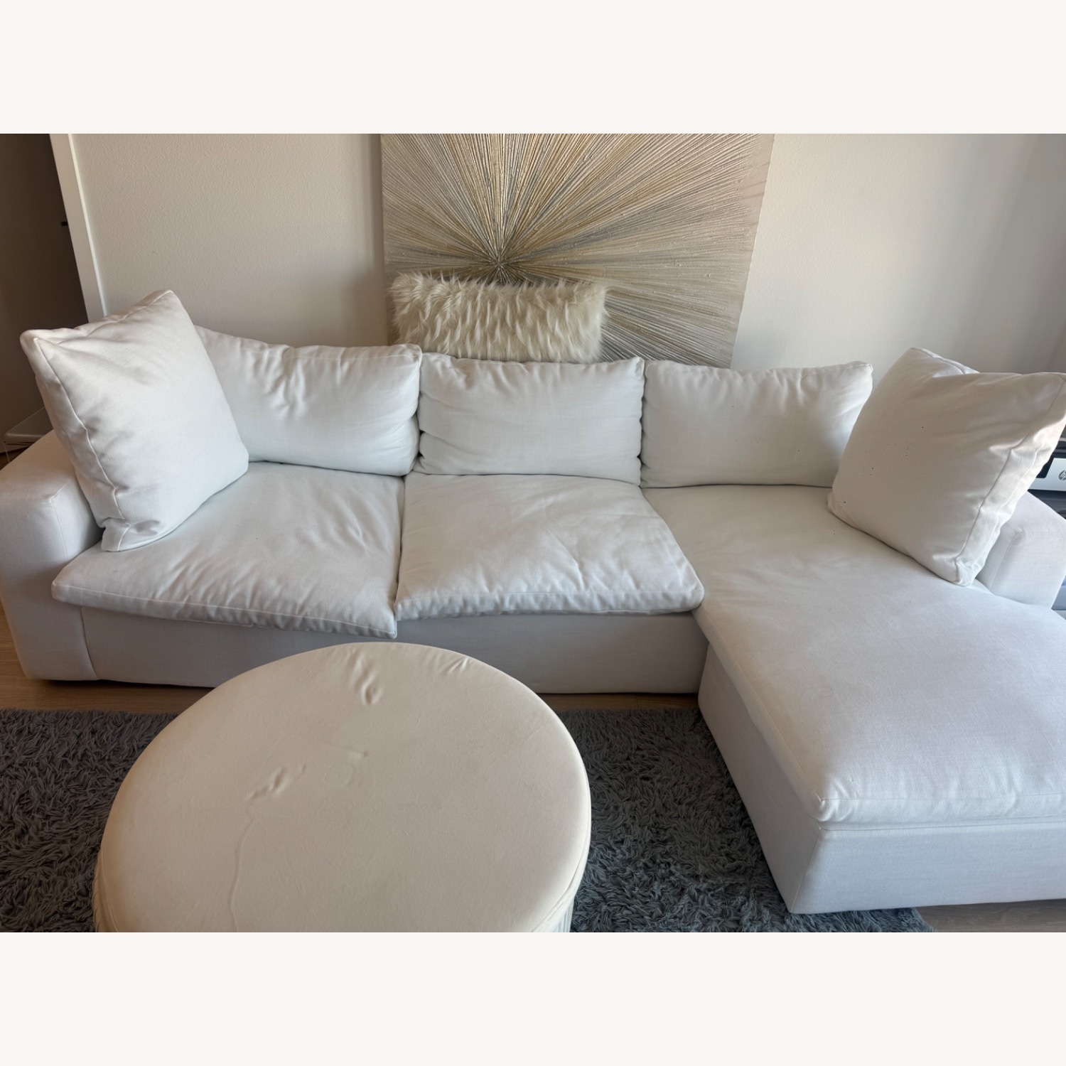 Living Spaces White Cozy Sectional Sofa - image-2