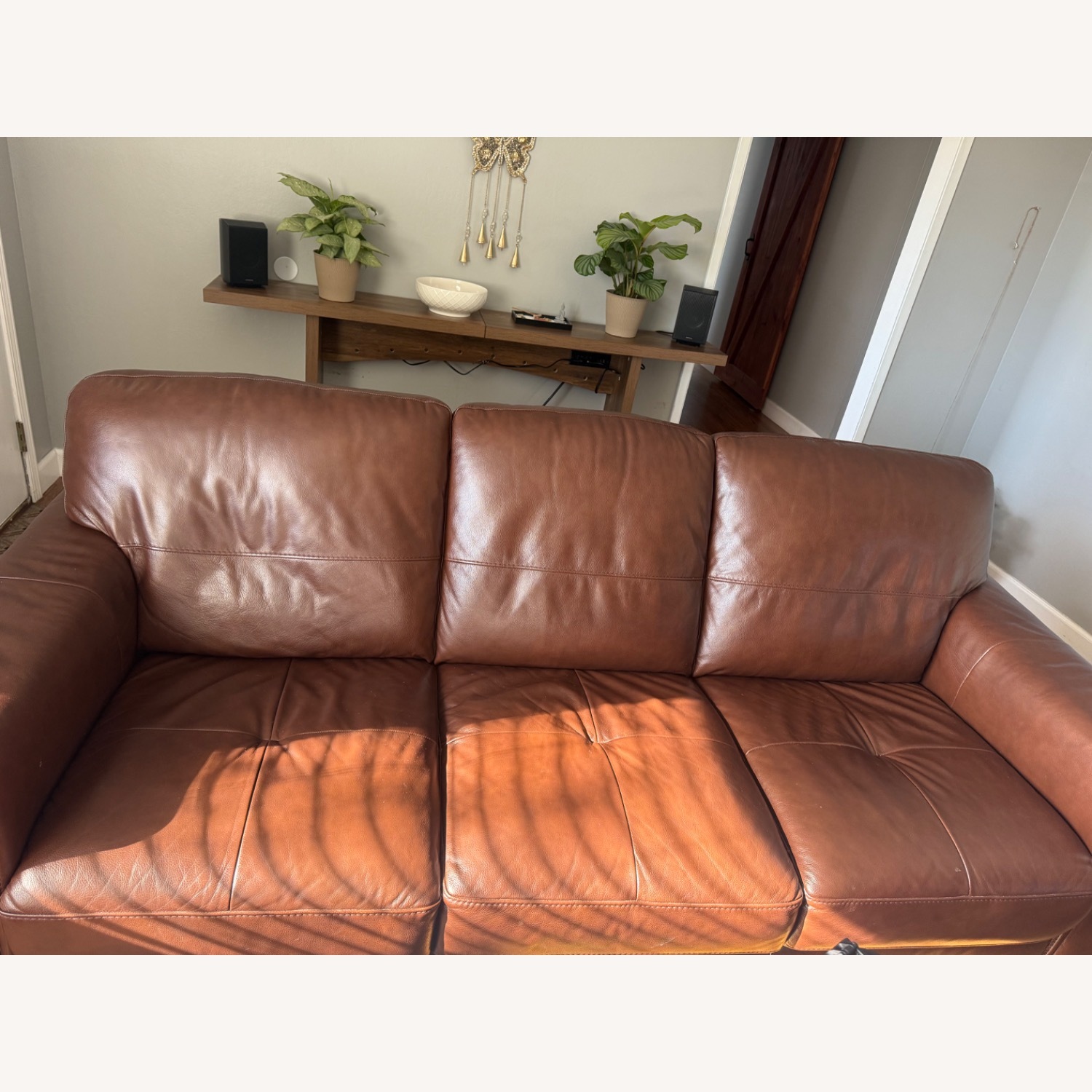 Macy's Brayna Dark Brown Leather 3+ Seater Sofa - image-3