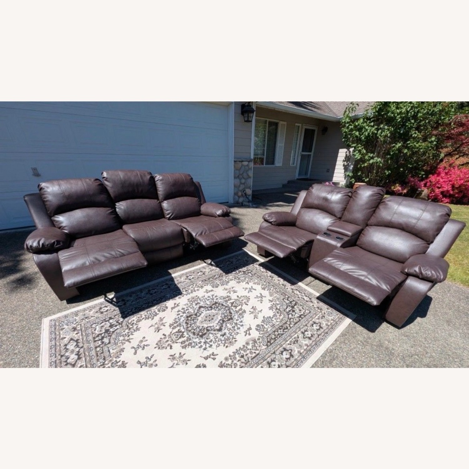 Dark Brown Faux Leather 3+ Seater Sofa - image-2