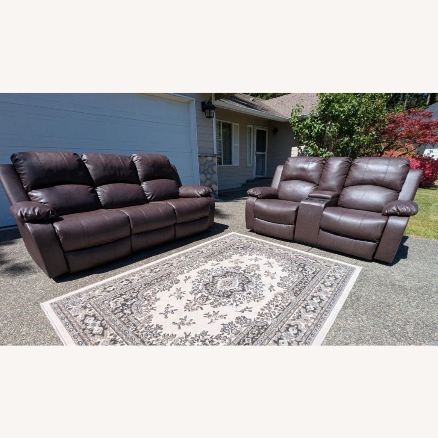 Dark Brown Faux Leather 3+ Seater Sofa - image-1