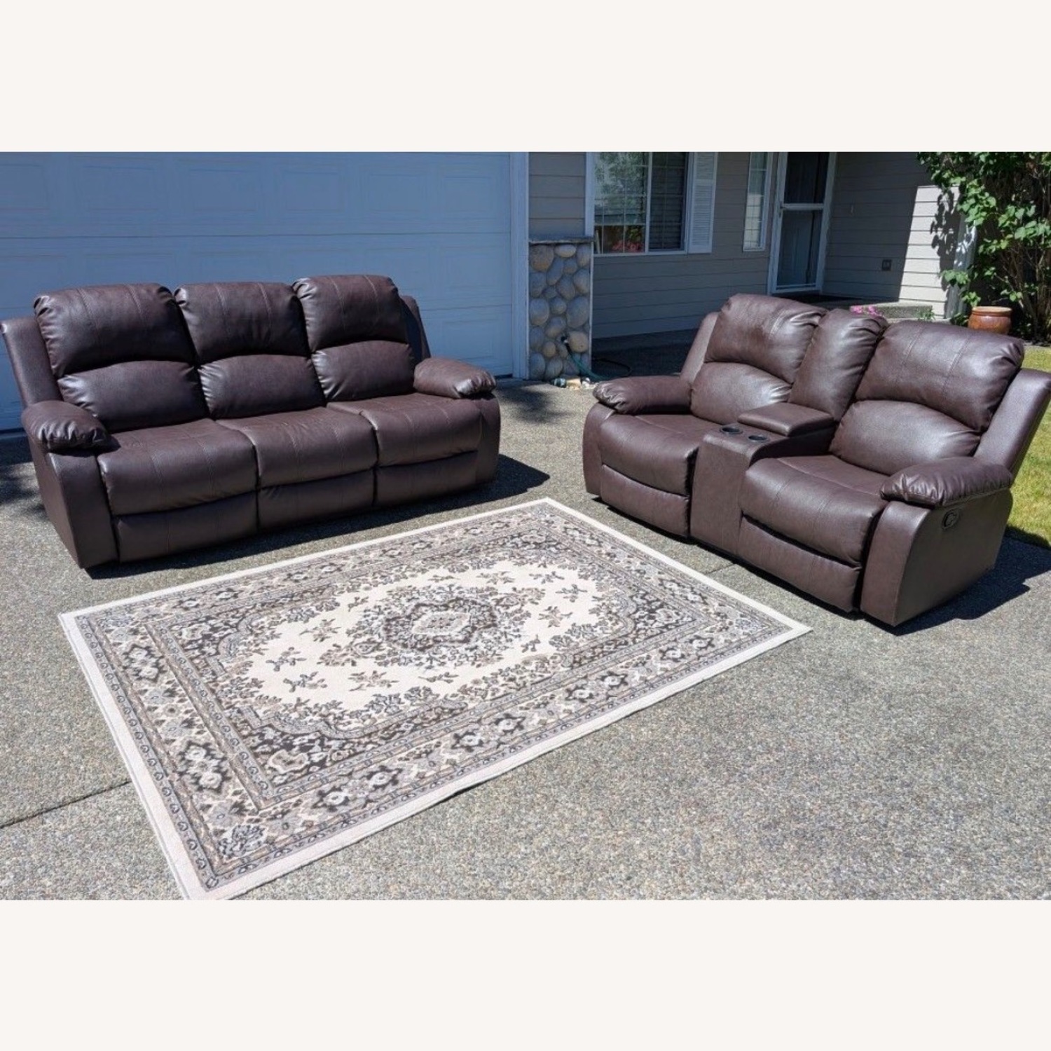 Dark Brown Faux Leather 3+ Seater Sofa - image-5