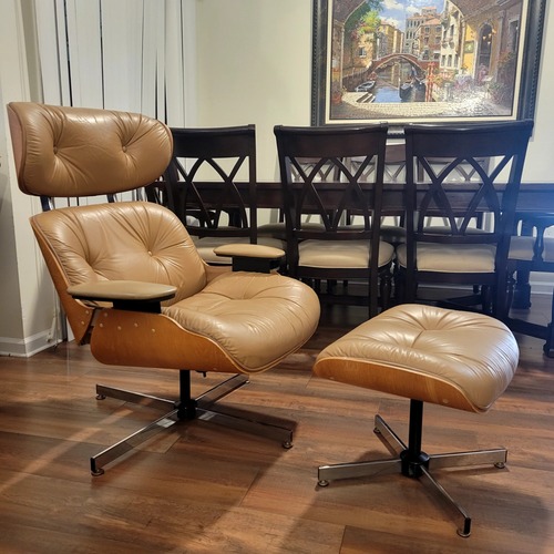 Used Light Brown Leather Accent Chair for sale on AptDeco