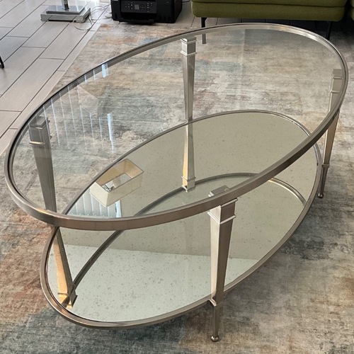 Used Luxe Home Furniture Mallory Silver Glass Side Tables for sale on AptDeco