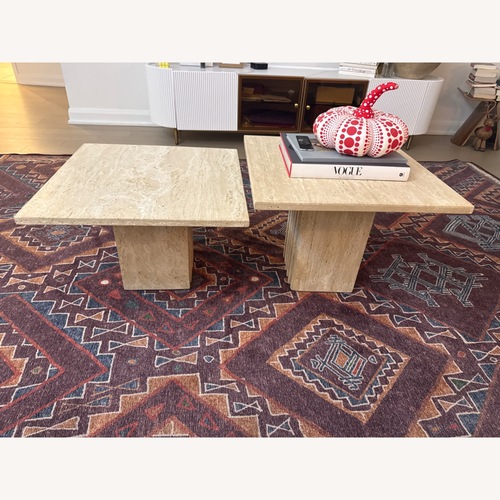 Used CB2 Carve Travertine Cocktail Table  for sale on AptDeco