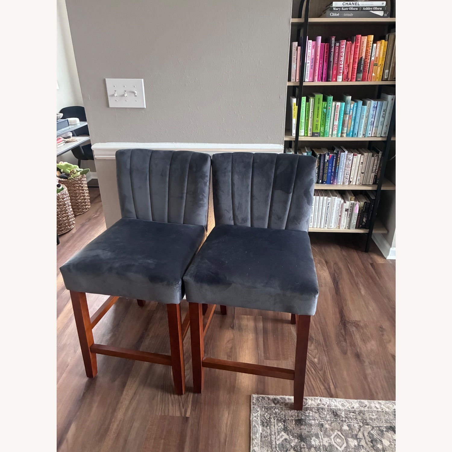 Dark Grey Velvet Counter Stools - image-1