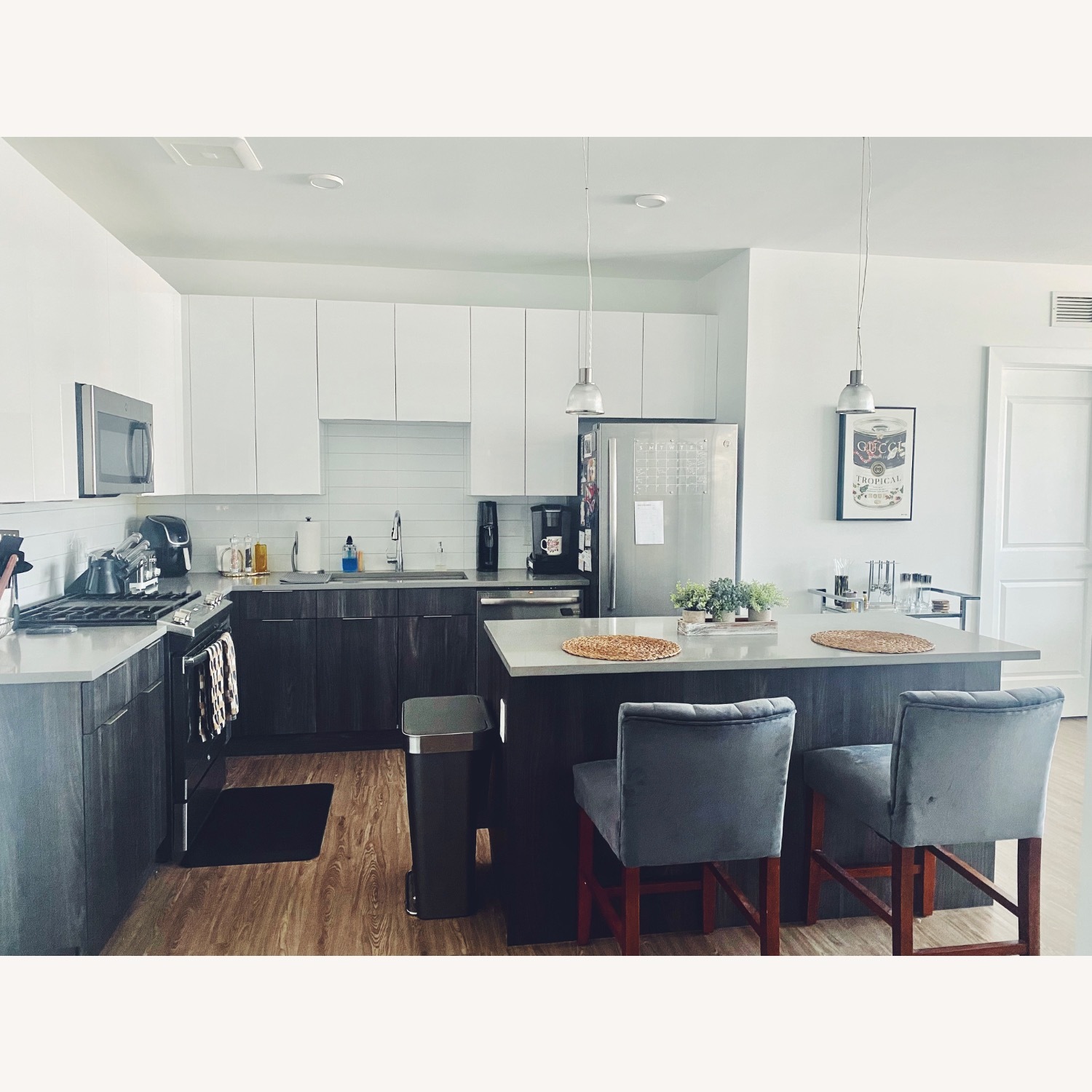 Dark Grey Velvet Counter Stools - image-2