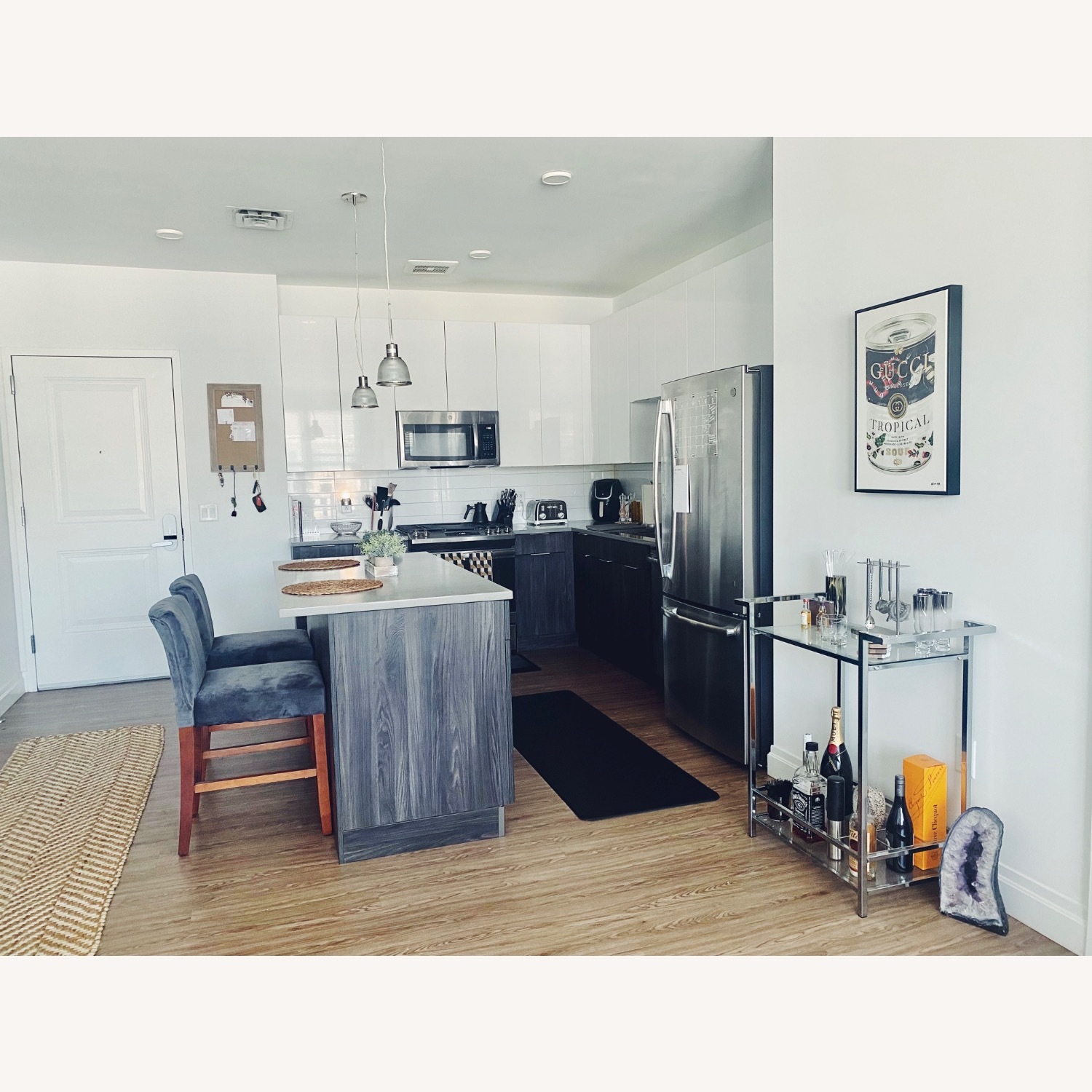 Dark Grey Velvet Counter Stools - image-3