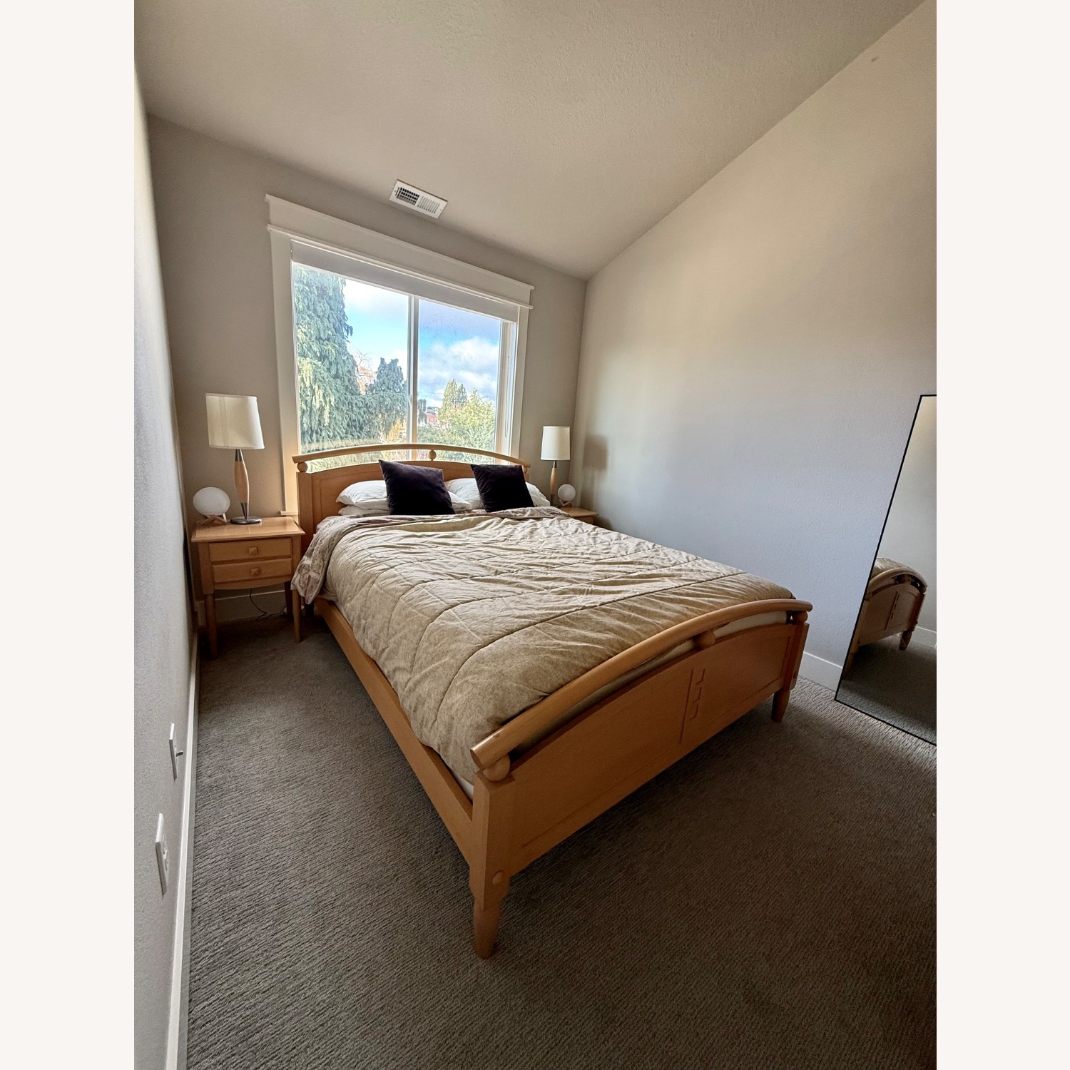 Ethan Allen Light Brown Wood Queen Bed - image-1