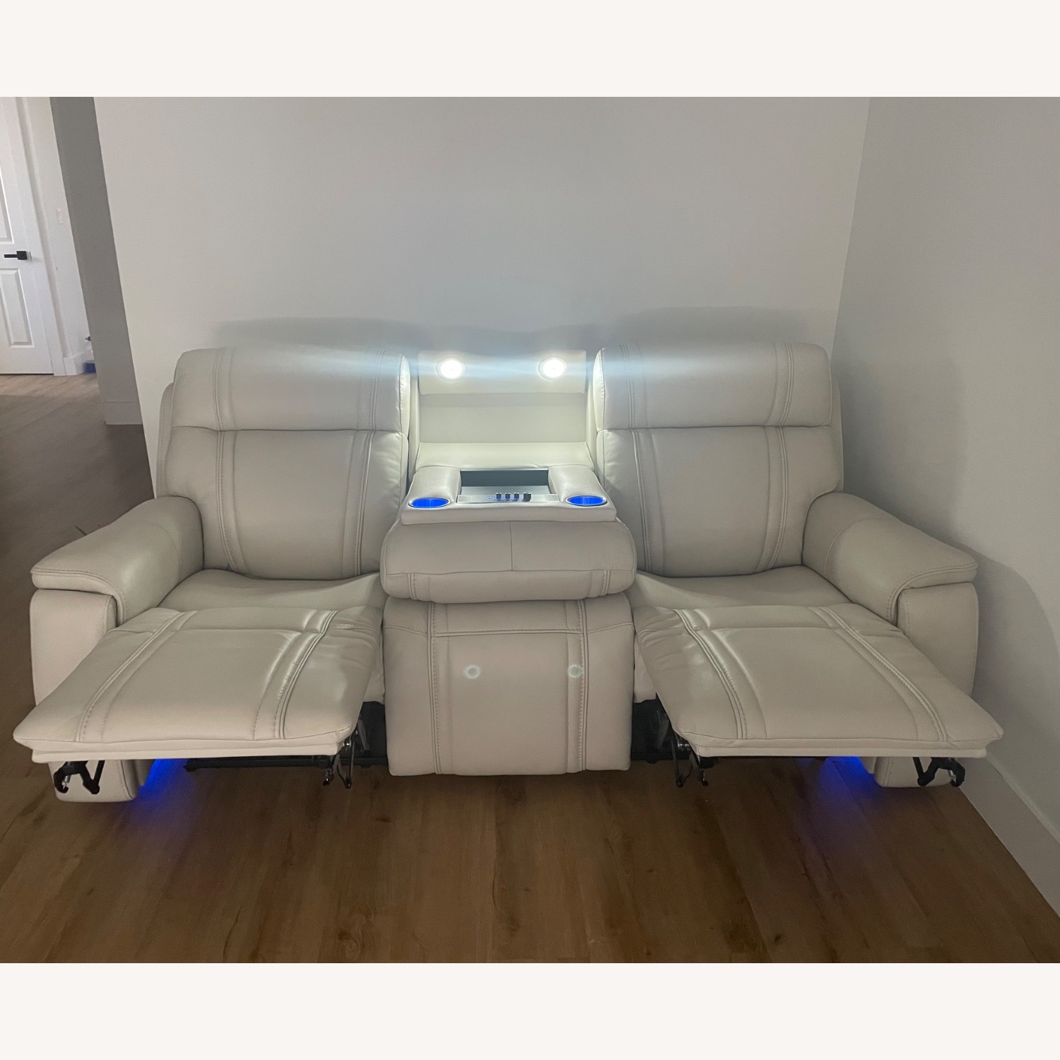 Sound Tech By Shaq Ice Leather Triple Power Reclining Sofa With Audio - image-1