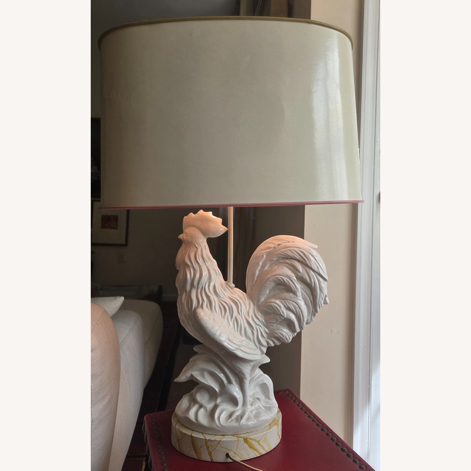 Vintage White Ceramic Rooster Table Lamp - image-2