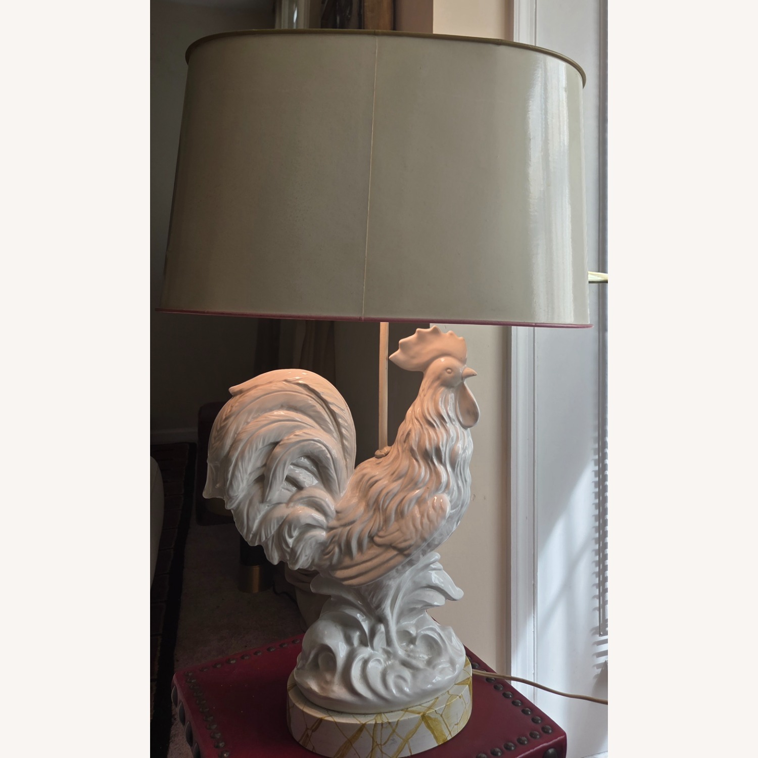 Vintage White Ceramic Rooster Table Lamp - image-1