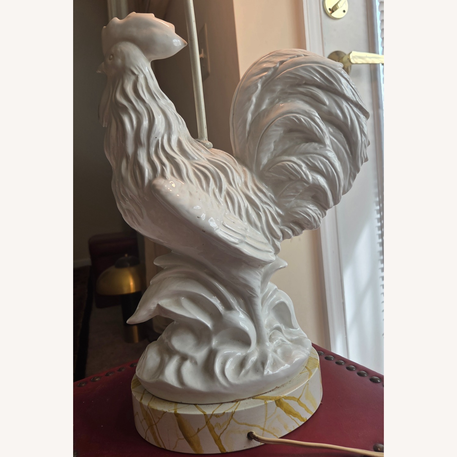 Vintage White Ceramic Rooster Table Lamp - image-5