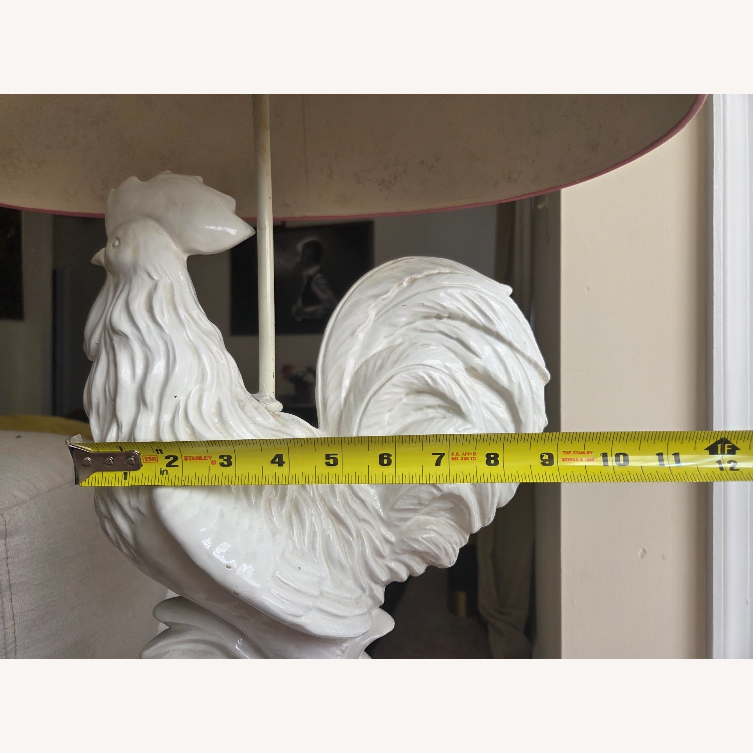 Vintage White Ceramic Rooster Table Lamp - image-14