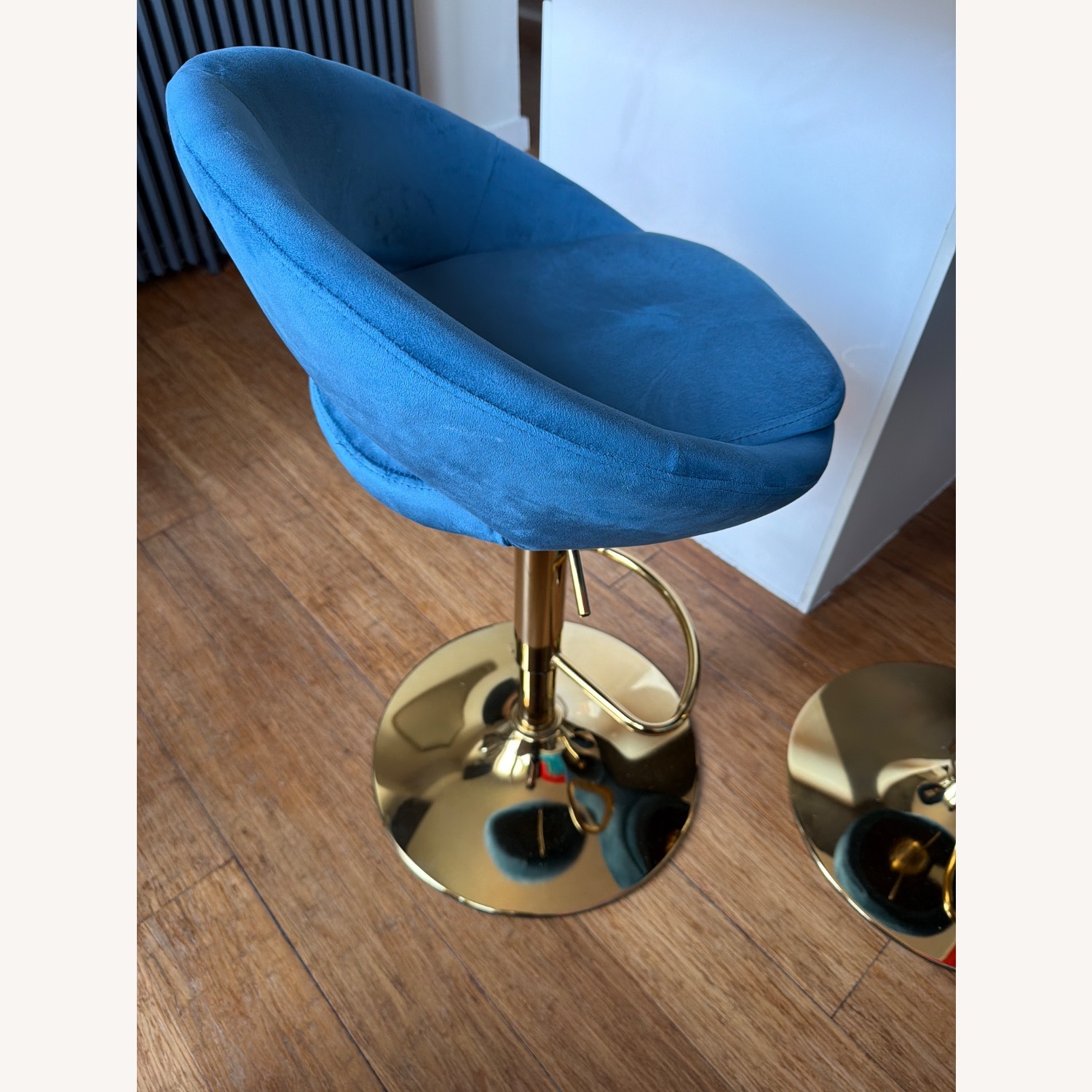 Set of 4 Teal Velvet Adjustable Swivel Bar Stools - image-3